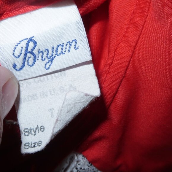 Vintage Girls Bryan Red White 2pc Pinafore Ruffled Holiday Dress Lace Trim sz 4T - Picture 6 of 7